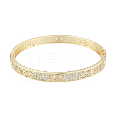 Cubic Zirconia Horse Eye Hinged Bangle BJEW-G651-07G-02-1