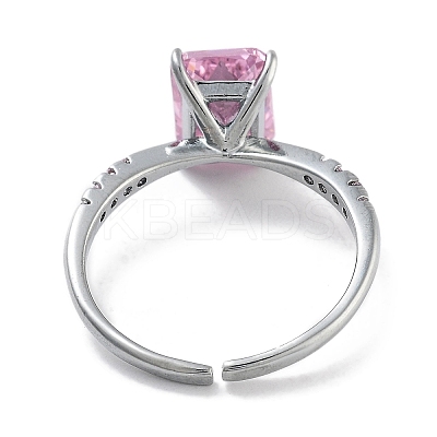 Rectangle Rack Plating Brass Micro Pave Cubic Zirconia Solitaire Ring RJEW-Z059-10P-01-1