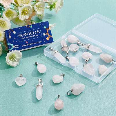 16Pcs 4 Style Natural Rose Quartz Pendants G-SC0001-75-1