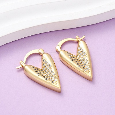 Brass Micro Pave Cubic Zirconia Heart Hoop Earrings EJEW-D332-03A-G-1