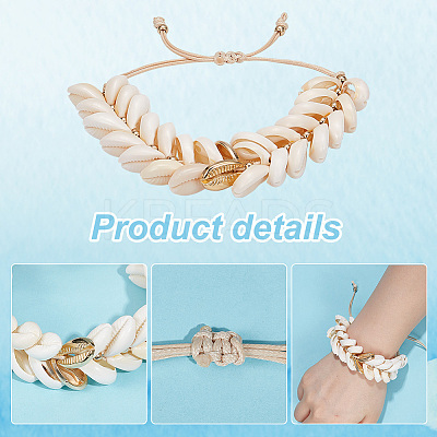 3Pcs Natural Cowrie Shell Charm Bracelets Set BJEW-PH0004-36-1