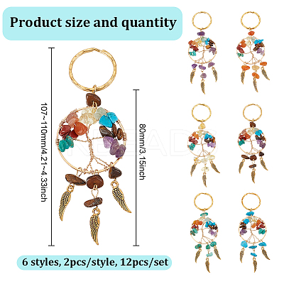 12Pcs 6 Styles Tree of Life Gemstone Keychians KEYC-GO00004-1