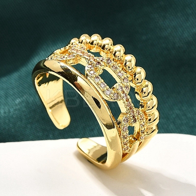 Rack Plating Brass Micro Pave Clear Cubic Zirconia Cuff Finger Rings for Women RJEW-M028-30G-01-1