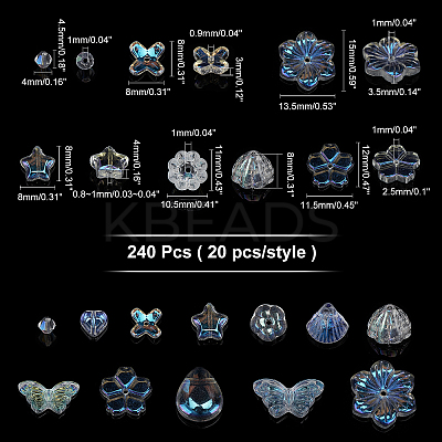 240Pcs 12 Style Electroplate Crystal Glass Bicone Beads GLAA-AR0001-15-1