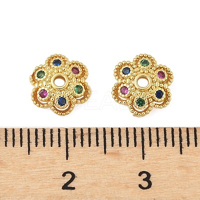 Brass Micro Pave Colorful Cubic Zirconia Bead Caps KK-V015-30G-1