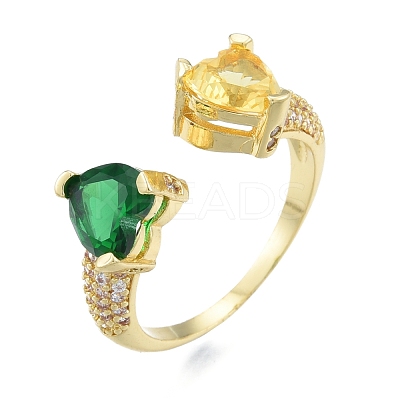 Colorful Cubic Zirconia Heart Open Cuff Ring RJEW-G261-20G-1