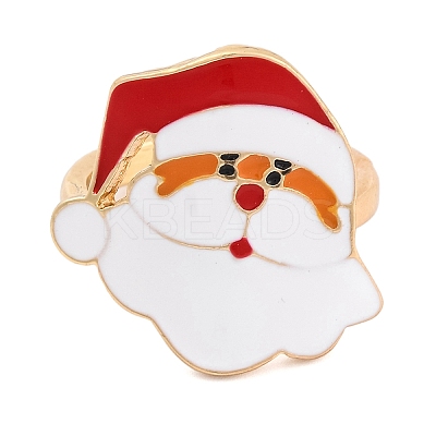 Christmas Theme Alloy Enamel Open Cuff Ring RJEW-C106-02C-KCG-1