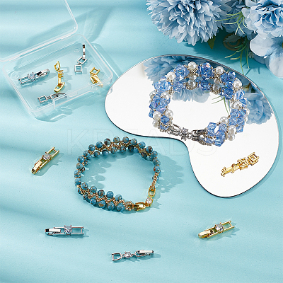 12Pcs 6 Styles Rack Plating Brass Micro Pave Clear Cubic Zirconia Fold Over Clasps KK-SC0005-94-1