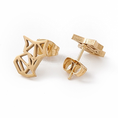 304 Stainless Steel Origami Fox Stud Earrings for Women EJEW-F286-03C-G-1