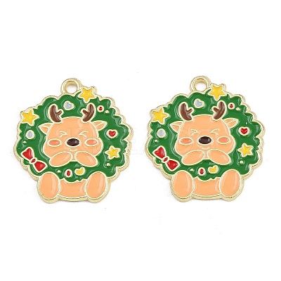Christmas Deer Theme Alloy Enamel Pendants ENAM-D304-01B-G-1