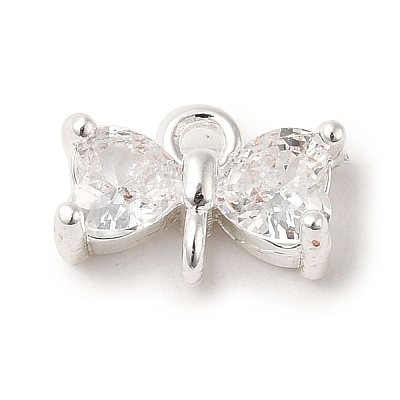Brass Pave Clear Cubic Zirconia Bowknot Links Connector Charms KK-K371-07S-1