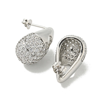 Teardrop with Heart Rack Plating Brass Stud Earrings with Cubic Zirconia EJEW-Z035-06P-1