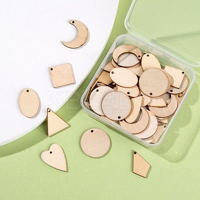 70Pcs 7 Style Unfinished Natural Poplar Wood Pendants WOOD-LS0001-21-1