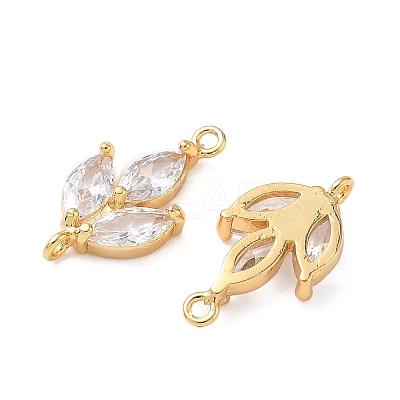 Brass Pave Clear Cubic Zirconia Leaf Links Connector Charms KK-D024-08G-1