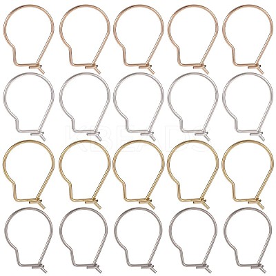 100Pcs 4 Colors 304 Stainless Steel Hoop Earrings Findings STAS-SC0005-24-1