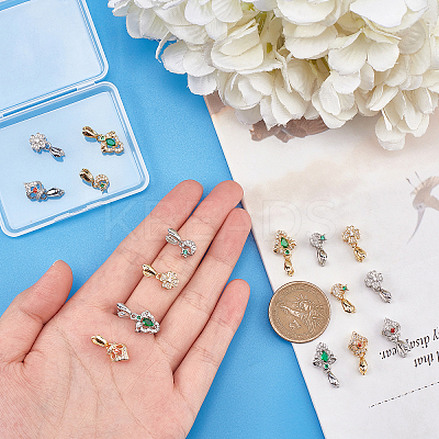 16Pcs 8 Style Brass Micro Pave Cubic Zirconia Ice Pick Pinch Bails KK-FH0003-43-1