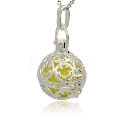 Silver Color Plated Brass Hollow Round Cage Pendants KK-J216-15S-1