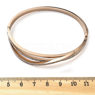 Ion Plating(IP) 304 Stainless Steel Polymer Clay Rhinestone Hinged Bangles for Women BJEW-A011-16RG-1