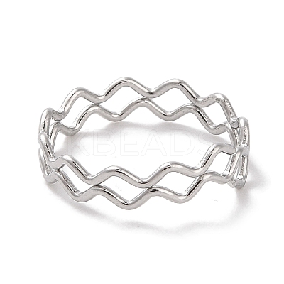 Non-Tarnish 304 Stainless Steel Wave Finger Rings for Women RJEW-G315-07A-P-1