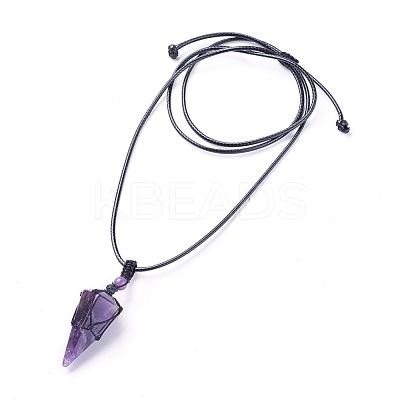 Natural Amethyst Pendants Necklaces NJEW-E140-A02-1