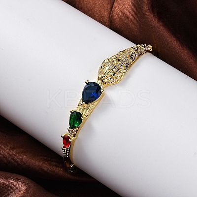 Rack Plating Brass Micro Pave Cubic Zirconia Hinged Bangles BJEW-H624-01G-1