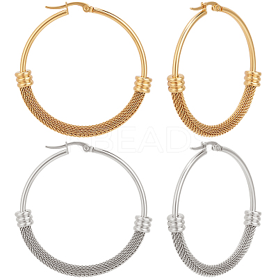 2 Pairs 2 Colors 304 Stainless Steel Mesh Chains Hoop Earrings EJEW-BBC0001-73C-1