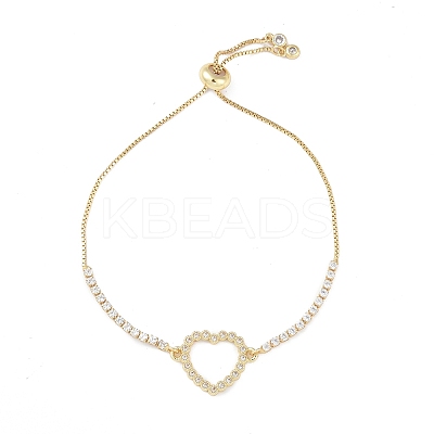 Heart Brass Micro Pave Clear Cubic Zirconia Link Bracelets BJEW-H605-01G-01-1