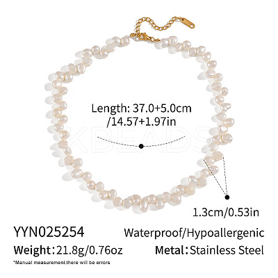 Elegant Natural Freshwater Pearl Beaded Necklaces with Real 18K Gold Plated 304 Stainless Steel End Chains for Women TC0594-6-1