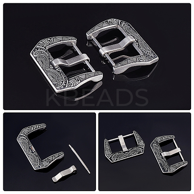 2 Sets Tibetan Style 304 Stainless Steel Watch Band Clasps STAS-UN0039-87A-1