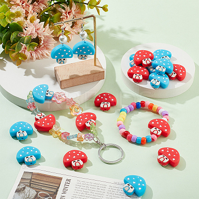 20Pcs 2 Colors Mushroom Food Grade Eco-Friendly Silicone Beads SIL-CP0001-03-1
