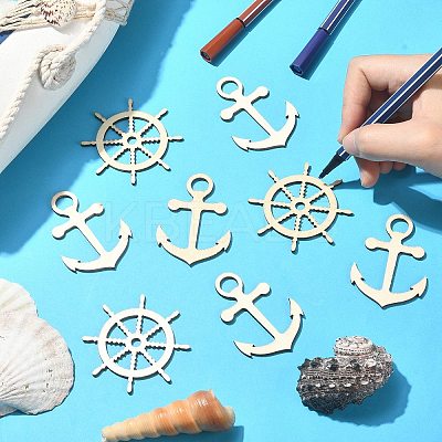 100pcs 2 Styles Nautical Theme Wood Big Pendants WOOD-CJ0001-72-1