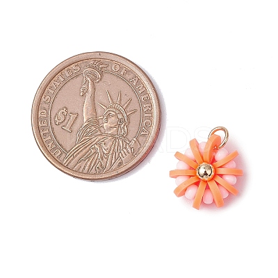 Handmade Polymer Clay & Glass Seed & Brass Pendants PALLOY-MZ00840-02-1