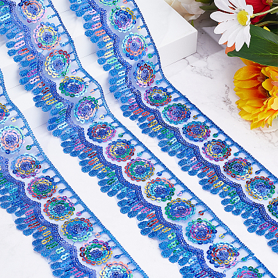 4~4.5M Ethnic Style Polyester Lace Trim with Colorful Paillette OCOR-GF0002-39C-1