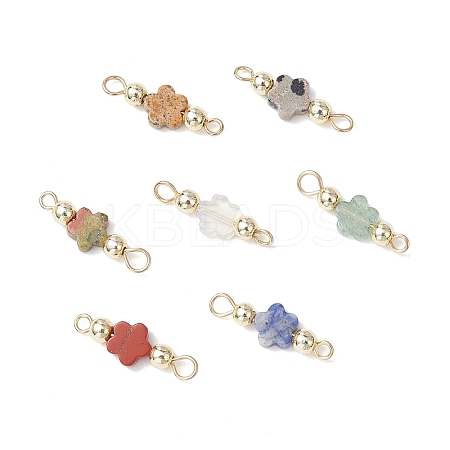 7Pcs 7 Styles Natural Picture Jaspe & Blue Spot Jasper & Dalmatian Jasper & Unakite & Green Strawberry Quartz & Red Jasper & Opalite Flower Connector Charms PALLOY-JF03787-1