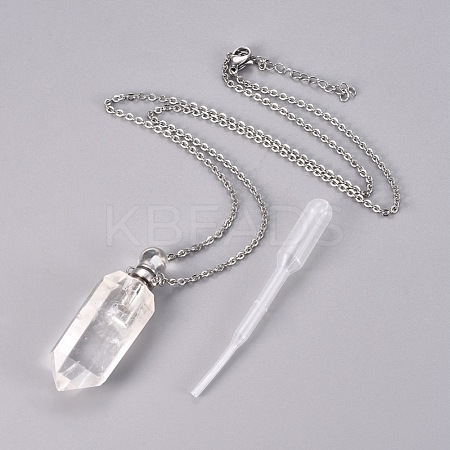 Natural Quartz Crystal Openable Perfume Bottle Pendant Necklaces G-K295-C-P-1