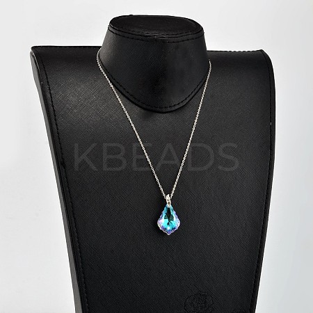 Teardrop AB Color Plated Electroplate Glass Pendant Necklaces NJEW-JN01492-1
