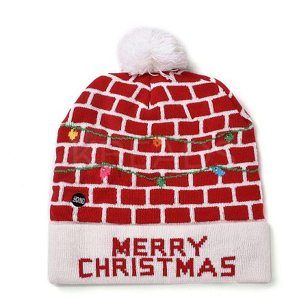 LED Light Up Christmas Acrylic Fibers Yarn Cuffed Beanies Cap AJEW-F063-03-1