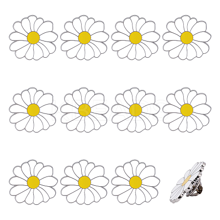 12Pcs White Daisy Enamel Pins JEWB-PH0001-49A-1