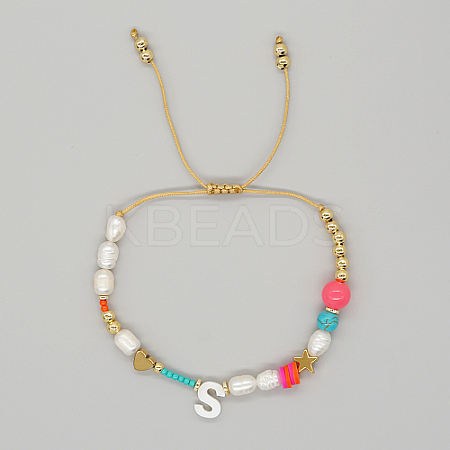 Initial Letter Natural Pearl Braided Bead Bracelet LO8834-19-1