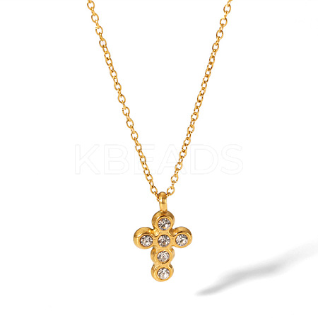 Vintage Cross 304 Stainless Steel Rhinestones Pendant Necklaces for Women LS-UH6931-1-1