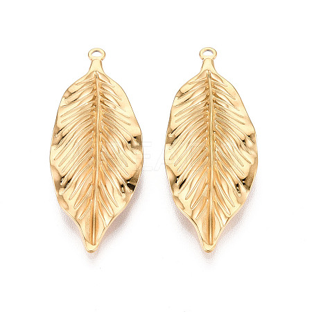 304 Stainless Steel Leaf Pendants STAS-T069-38G-1