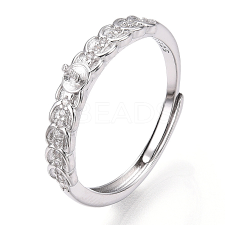 925 Sterling Silver Micro Pave Cubic Zirconia Adjustable Ring Settings STER-T007-01P-1
