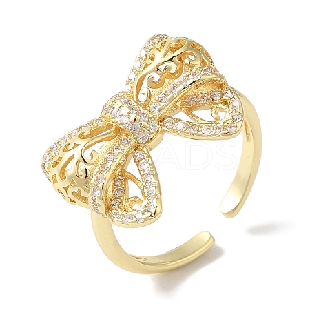 Bowknot Brass Micro Pave Clear Cubic Zirconia Open Cuff Rings for Women LS-RJEW-C098-24G-1