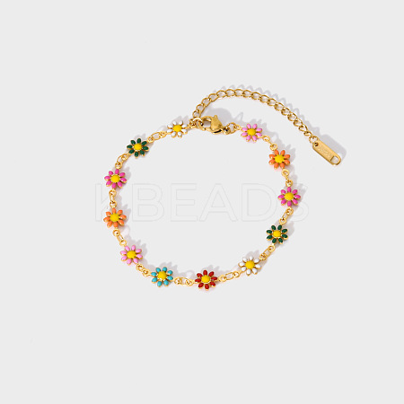 Fashionable 304 Stainless Steel Enamel Daisy Link Bracelet for Women GH7959-4-1