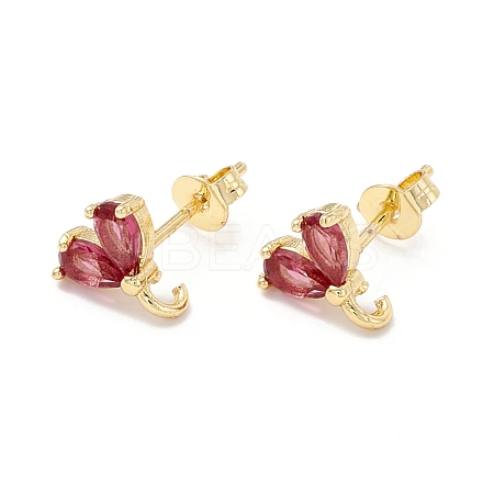 Rack Plating Brass Cubic Zirconia Stud Earrings Findings MAK-I684-10G-05-RS-1