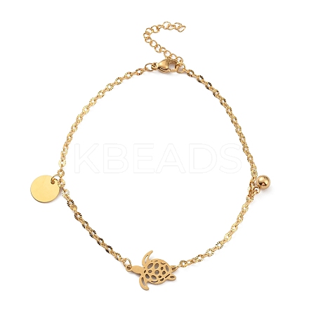 Ion Plating(IP) 304 Stainless Steel Tortoise Link Anklet with Ball Charms for Women AJEW-G049-04G-1