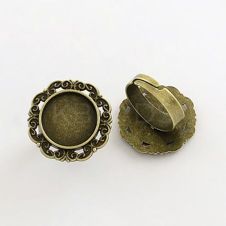 Adjustable Iron Flower Finger Ring Components Alloy Cabochon Bezel Settings PALLOY-Q300-16AB-NR-1