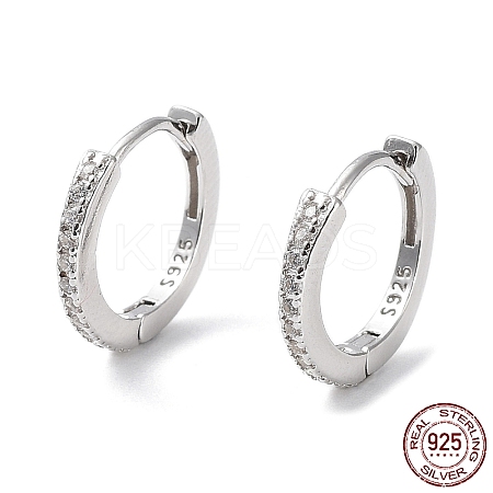 Rhodium Plated 925 Sterling Silver with Clear Cubic Zirconia Hoop Earrings EJEW-K258-11P-1
