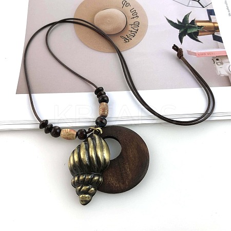 Bohemian Wood Donut Alloy Pendant Long Necklaces for Women FS-WGBD296-13-1