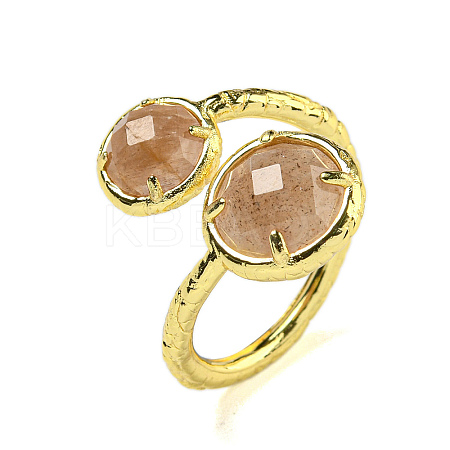 Round Natural Sunstone Open Cuff Rings RJEW-C087-02G-04-1